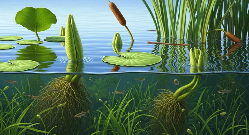 Graph showing seasonal biomass growth curves for major aquatic weed species across a calendar year, with peak growth in summer months