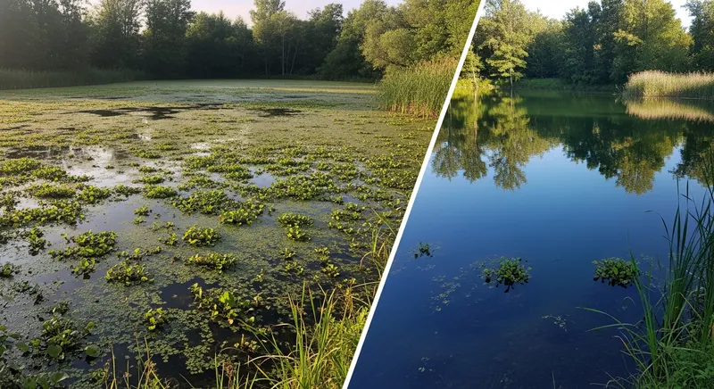 Side-by-side comparison table of mechanical harvesting versus aquatic herbicide treatment across seven key factors: access restoration speed, root kill, cost per acre, water use restrictions, fragment spread risk, long-term efficacy, and best use cases