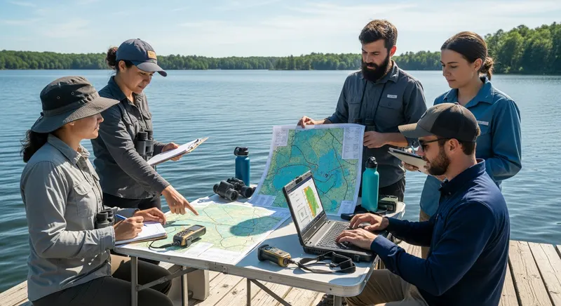 Diagram of integrated aquatic weed management program costs: initial survey, treatment planning, herbicide application, monitoring, and follow-up treatment phases with typical cost ranges