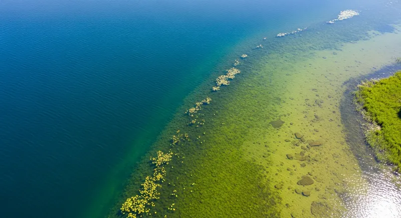 Freshwater lake depth cross-section showing three aquatic plant growth zones